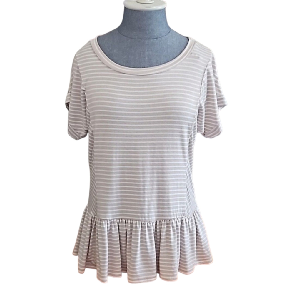 ALYA Women's Beige Striped Peplum Top Size X-Small
